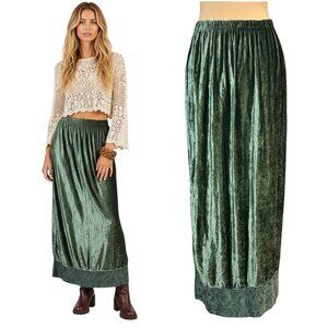 Vintage 90s Velvet Maxi Skirt Sz M Green Wood Fairy Whimsigoth Boho Artsy